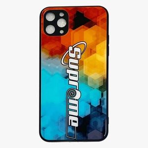 New iPhone 11 Pro Max phone case with a multi color print blue black orange red